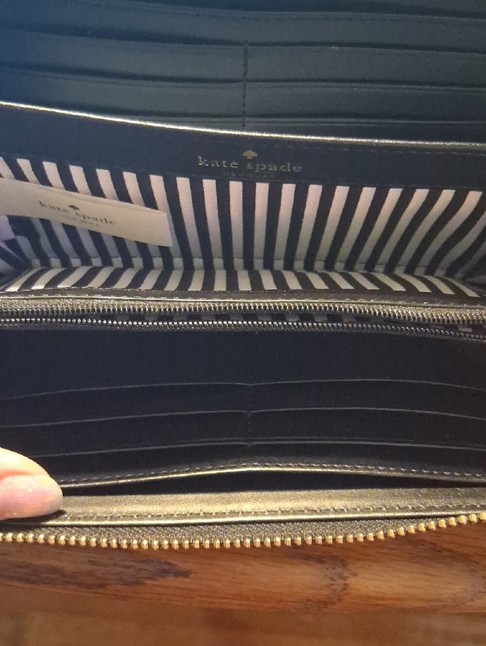 kate spade Black Leather Zip-Around Wallet with Striped Interior - Picture 2 of 4